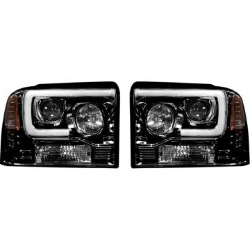 Ford Superduty Projector Headlights w/ Ultra High Power Smooth OLED HALOS and DRL - Smoked / Black