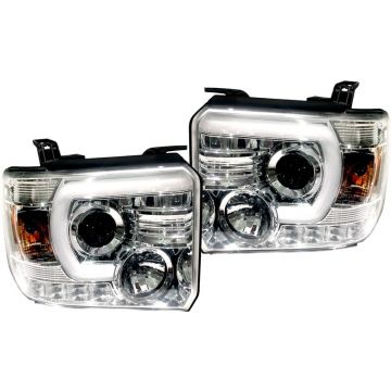 Projector Headlights w/ SMOOTH OLED HALOS and DRL - Clear / Chrome