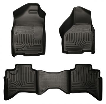 Husky Floor Liners Front & 2nd Row 02-09 Doge Ram Quad Cab (Footwell Coverage) -Black