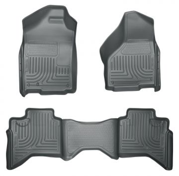 Husky Floor Liners Front & 2nd Row 02-09 Doge Ram Quad Cab (Footwell Coverage) -Grey