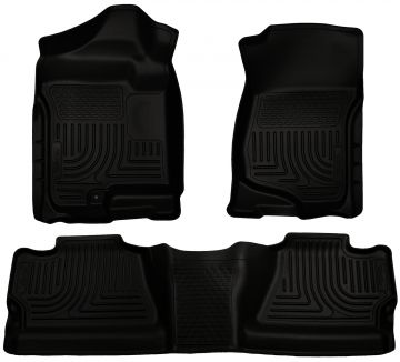 Husky Floor Liners Front & 2nd Row 07-14 Silverado No Manual Shifter (Footwell Coverage) -Black
