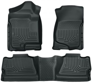 Husky Floor Liners Front & 2nd Row 07-14 Silverado No Manual Shifter (Footwell Coverage) -Grey