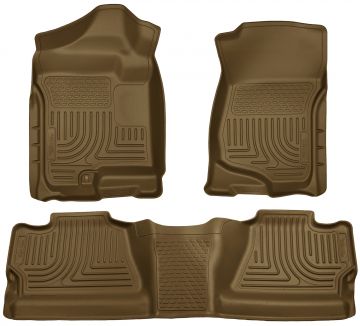 Husky Floor Liners Front & 2nd Row 07-14 Silverado No Manual Shifter (Footwell Coverage) -Tan