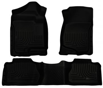 Husky Floor Liners Front & 2nd Row 07-13 Silverado No Manual Shifter (Footwell Coverage) -Black