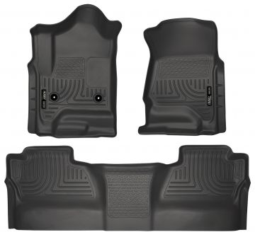 Husky Floor Liners Front & 2nd Row 14-15 Silverado/Sierra Crew Cab (Footwell Coverage) -Black