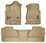 Husky Floor Liners Front & 2nd Row 14-15 Silverado/Sierra Crew Cab (Footwell Coverage) -Tan