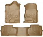Husky Floor Liners Front & 2nd Row 14-15 Silverado/Sierra Dbl Cab (Footwell Coverage) -Tan