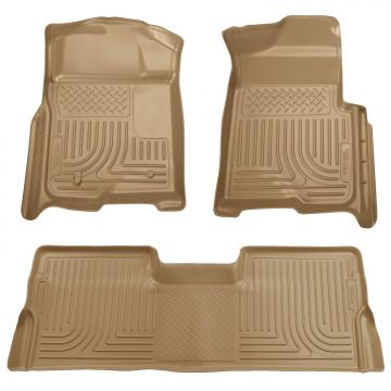 Husky Floor Liners Front & 2nd Row 09-14 F-150 SuperCrew  (Footwell Coverage) -Tan