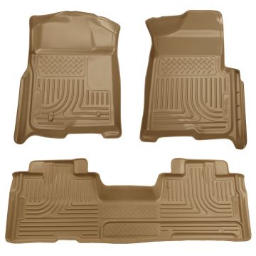 Husky Floor Liners Front & 2nd Row 09-14 F-150 SuperCab  (Footwell Coverage) -Tan