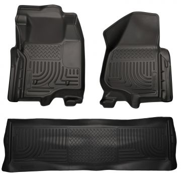 Husky Floor Liners Front & 2nd Row 11-12 F Series Super Duty Crew Cab (Footwell Coverage) -Black