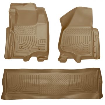 Husky Floor Liners Front & 2nd Row 11-12 F Series Super Duty Crew Cab (Footwell Coverage) -Tan
