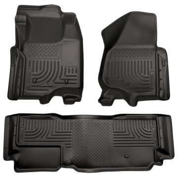 Husky Floor Liners Front & 2nd Row 11-12 F Series Super Duty Super Cab (Footwell Coverage) -Black