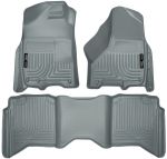 Husky Floor Liners Front & 2nd Row 09-15  Ram Crew Cab W/Dual Carpet Hooks (Footwell Coverage) -Grey