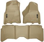 Husky Floor Liners Front & 2nd Row 09-15  Ram Crew Cab W/Dual Carpet Hooks (Footwell Coverage) -Tan