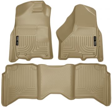 Husky Floor Liners Front & 2nd Row 09-15  Ram Crew Cab W/Dual Carpet Hooks (Footwell Coverage) -Tan