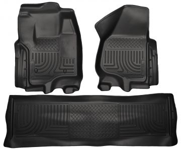 Husky Floor Liners Front & 2nd Row 12-15 F Series Super Duty Crew Cab (Footwell Coverage) -Black