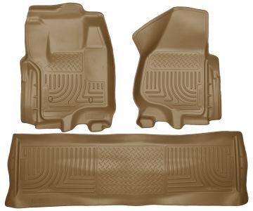 Husky Floor Liners Front & 2nd Row 12-15 F Series Super Duty Crew Cab (Footwell Coverage) -Tan