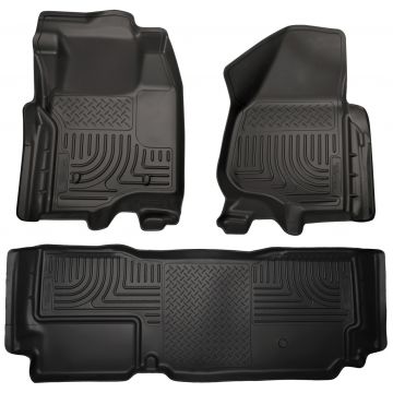 Husky Floor Liners Front & 2nd Row 12-15 F Series Super Duty SuperCab (Footwell Coverage) -Black