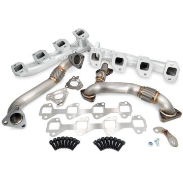 High Flow Exhaust Manifolds and Up-Pipes Kit - 2002-2004 GM 6.6L LB7 California Emissions - Silver