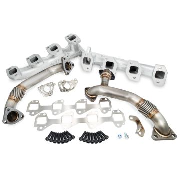 High Flow Exhaust Manifolds and Up-Pipes Kit - 2006-2007 GM 6.6L LBZ California Emissions - Silver