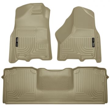 Weatherbeater Front & 2nd Seat Floor Liners For 2010-2018 Ram 2500/3500 Tan Husky Liners